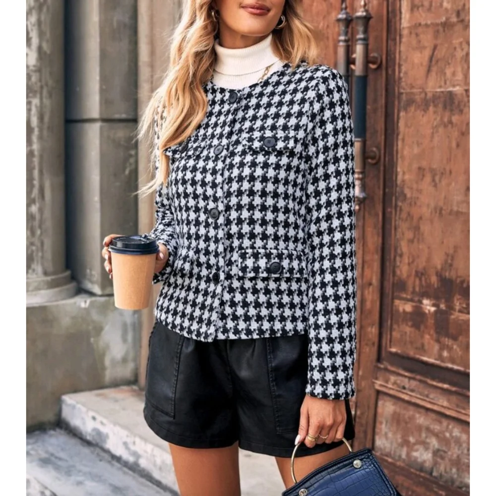 Women's SHEIN Houndstooth Blazer S Black White